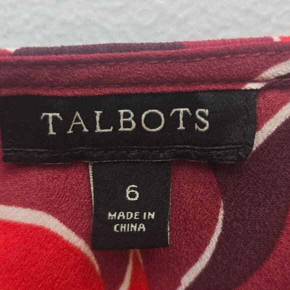 M TALBOTS Burgundy Red Floral Sleeveless Top Blouse Women Size 6 Side Zip V Neck - Picture 8 of 10